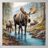 *~* Nature AP49 MOOSE HERD Forest STREAM Poster (Vorne)