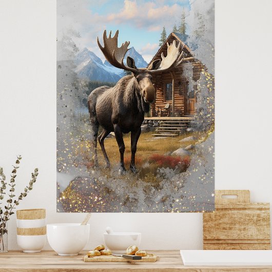 *~* Nature AP49 MOOSE Künstlerisch Cabin Sparkle S Poster (Küche)