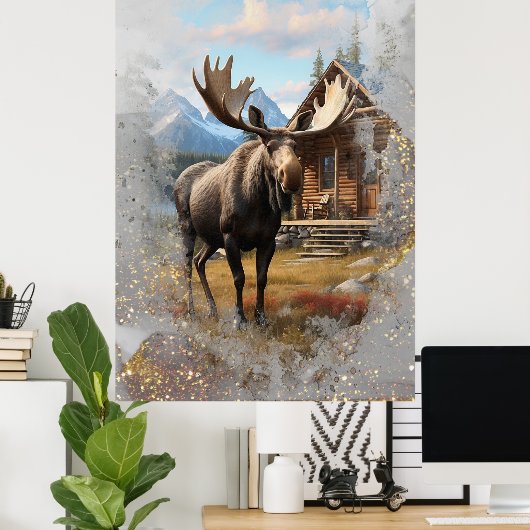 *~* Nature AP49 MOOSE Künstlerisch Cabin Sparkle S Poster (Heimbüro)