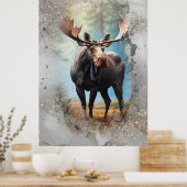 *~* Nature AP49 MOOSE Künstlerisch Forest Gold Gli Poster (Küche)