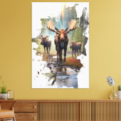 *~* Nature AP49 MOOSE Künstlerisch Forest Hütte Leinwanddruck (Insitu (Wohnzimmer))