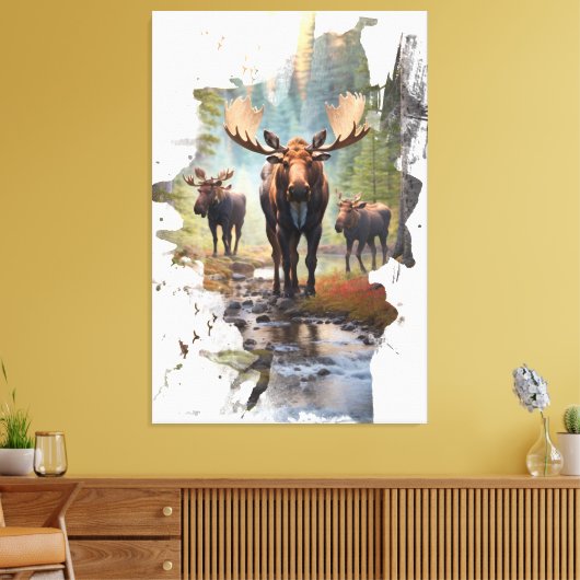 *~* Nature AP49 MOOSE Künstlerisch Forest Hütte Leinwanddruck (Insitu (Wohnzimmer))