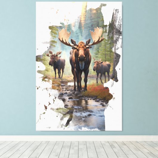 *~* Nature AP49 MOOSE Künstlerisch Forest Hütte Leinwanddruck (Insitu (Holzboden))