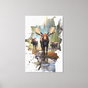 *~* Nature AP49 MOOSE Künstlerisch Forest Hütte Leinwanddruck