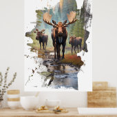 *~* Nature AP49 MOOSE Künstlerisch Forest Hütte Poster (Küche)