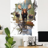 *~* Nature AP49 MOOSE Künstlerisch Forest Hütte Poster (Heimbüro)