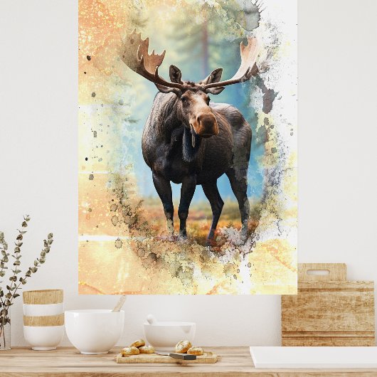 *~* Nature AP49 MOOSE Künstlerisch Forest Peach Gl Poster (Küche)
