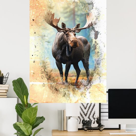 *~* Nature AP49 MOOSE Künstlerisch Forest Peach Gl Poster (Heimbüro)
