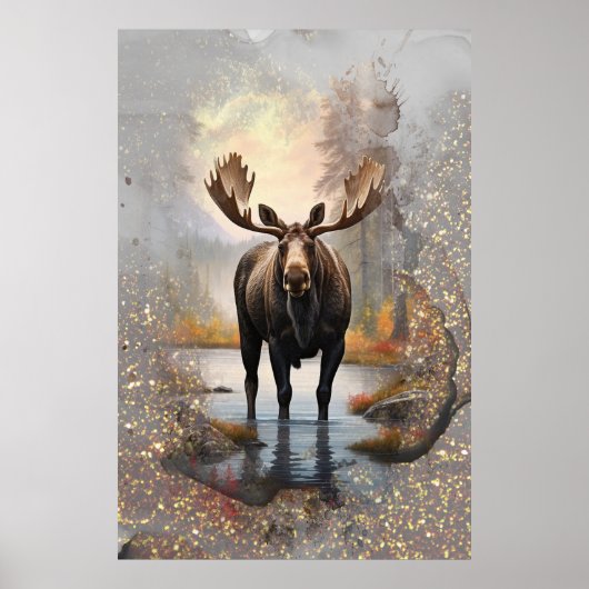 *~* Nature AP49 MOOSE Künstlerischer Waldbrand Poster (Vorne)