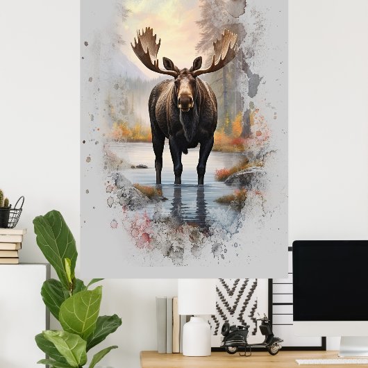 *~* Nature AP49 MOOSE Künstlerischer Waldstrom Poster (Heimbüro)