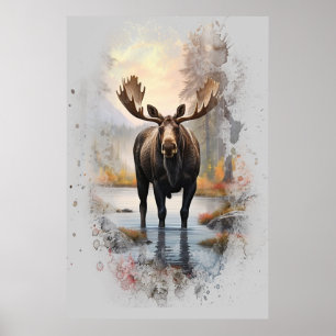 *~* Nature AP49 MOOSE Künstlerischer Waldstrom Poster