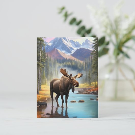 *~* Nature AP49 MOOSE Mountain Forest STREAM Postkarte (Stehend Vorderseite)
