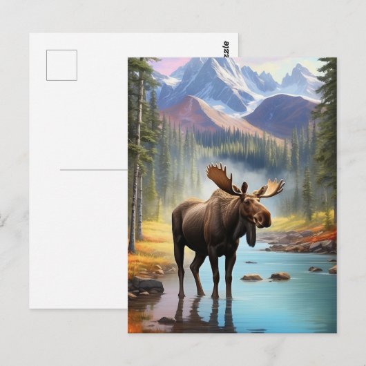 *~* Nature AP49 MOOSE Mountain Forest STREAM Postkarte (Vorne/Hinten)