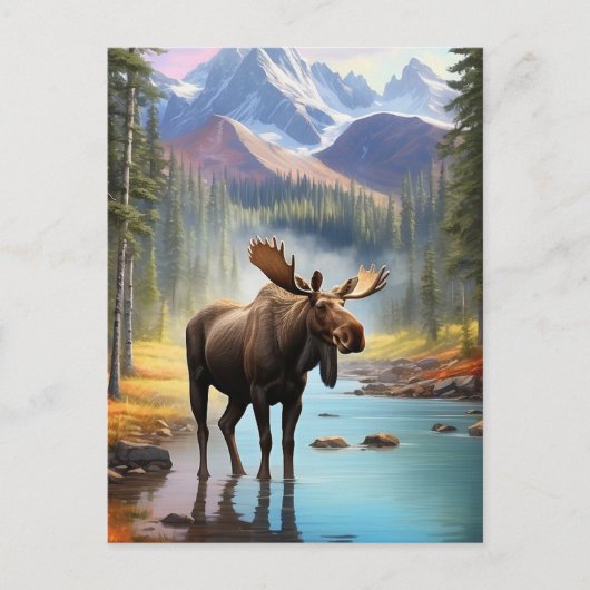 *~* Nature AP49 MOOSE Mountain Forest STREAM Postkarte (Vorderseite)