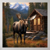 *~* Nature AP49 MOOSE Wald Dusk Mountains Poster (Vorne)
