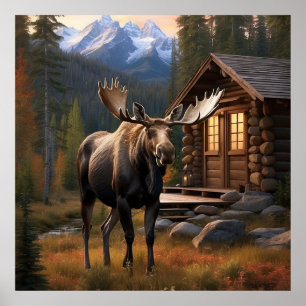*~* Nature AP49 MOOSE Wald Dusk Mountains Poster