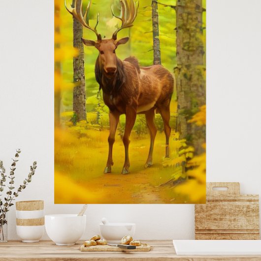 *~* Nature AP49 MOOSE Wald Fall Gelb Poster (Küche)