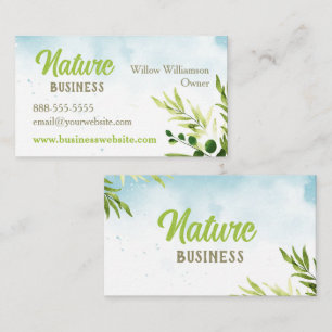 Nature Blätter Watercolor auf Sky Business Card Visitenkarte