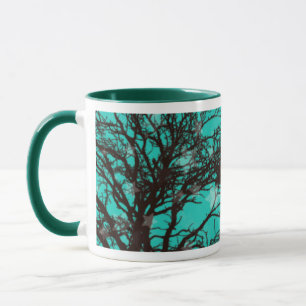 Nature Blue and Black Trees and Stars Tasse