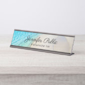 Nature Blue Sea Waves Sand Moderne Vorlage Schreibtischnamensplakette (Vorderseite )