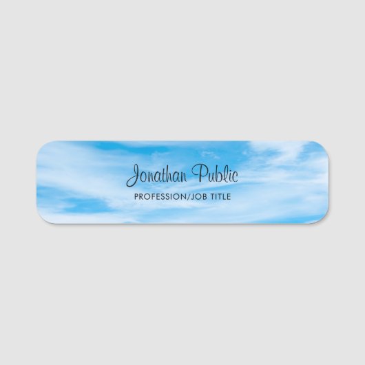 Nature Blue Sky Clouds Handgeschriebene Script Tre Namensschild (Vorderseite)