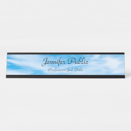 Nature Blue Sky White Clouds Moderne Elegante Tren Schreibtischnamensplakette (Vorderseite )