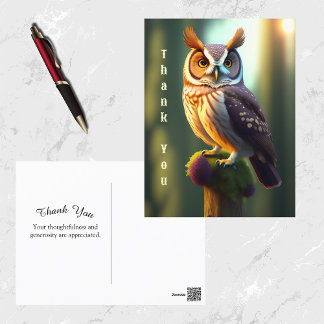 Nature Brown Owl Artwork Thank You Postkarte