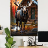 *~* Nature Cabin STREAM AP49 MOOSE Forest Poster (Heimbüro)