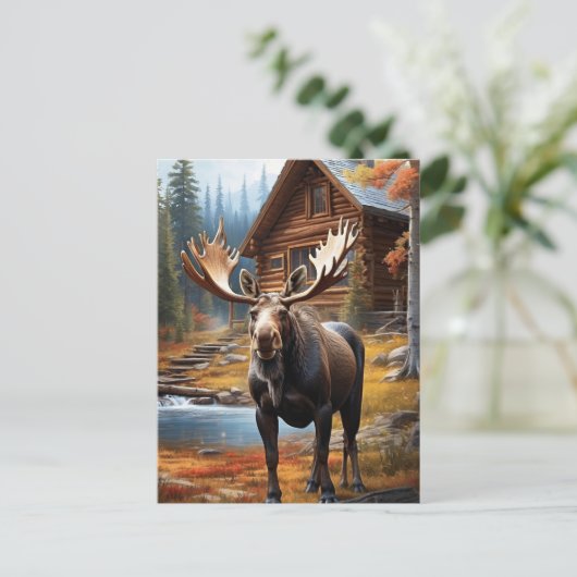 *~* Nature Cabin STREAM AP49 MOOSE Forest Postkarte (Stehend Vorderseite)