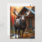*~* Nature Cabin STREAM AP49 MOOSE Forest Postkarte (Vorne/Hinten)