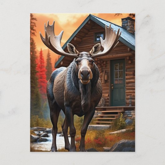 *~* Nature Cabin STREAM AP49 MOOSE Forest Postkarte (Vorderseite)