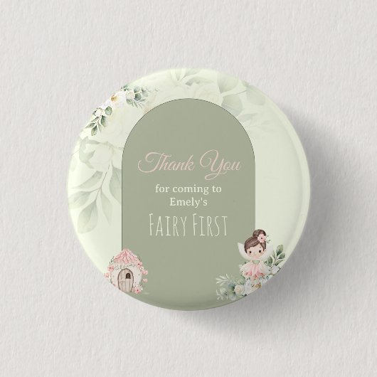 Nature Cute Flower Fairy 1st Birthday Button (Vorderseite)