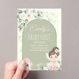 Nature Cute Flower Fairy 1st Birthday Invitation Acryleinladungen