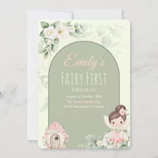 Nature Cute Flower Fairy 1st Birthday Invitation Einladung