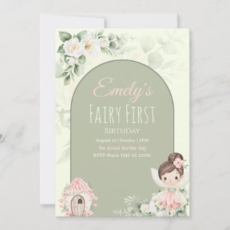 Nature Cute Flower Fairy 1st Birthday Invitation Einladung