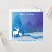 Nature Elk Deer Blue Weihnachtskarte Karte (Vorderseite/Rückseite Beispiel)