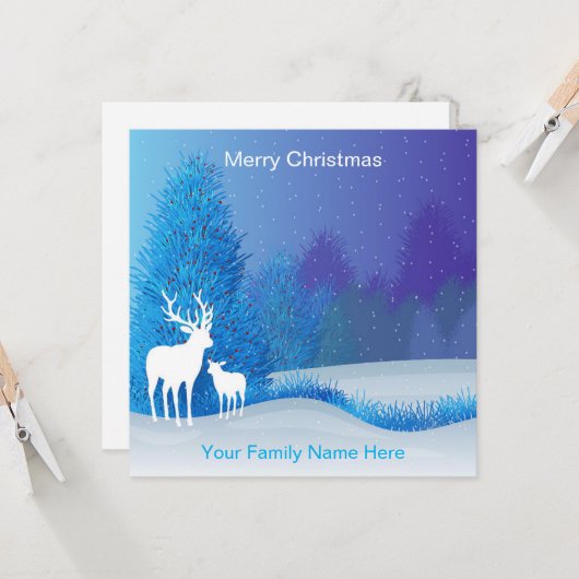 Nature Elk Deer Blue Weihnachtskarte Karte (Vorderseite/Rückseite Beispiel)