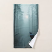 Nature Foggy Forest Bird Ravens and Crows Badhandtuch Set (Handtuch)