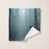 Nature Foggy Forest Bird Ravens and Crows Badhandtuch Set (Waschlappen)