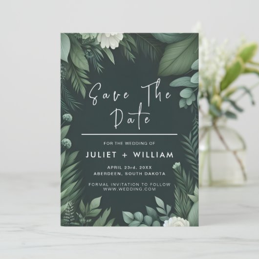 Nature Garden Pflanze Dark Green Wedding Save The Date (Stehend Vorderseite)