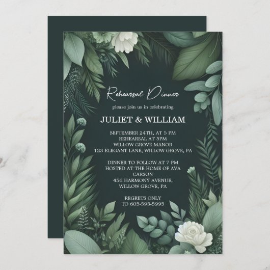 Nature Garden Pflanze Dunkle grüne Probe Abendesse Einladung (Vorne/Hinten)