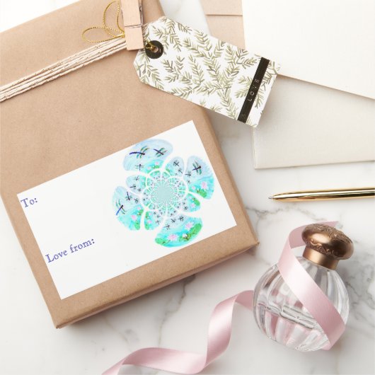 Nature Gemustert Dragonfly Wasserlilie Teich Custo Rechteckiger Aufkleber (Schenken)