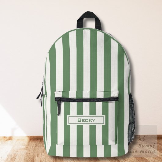 Nature Green and White Stripes and Name Bedruckter Rucksack