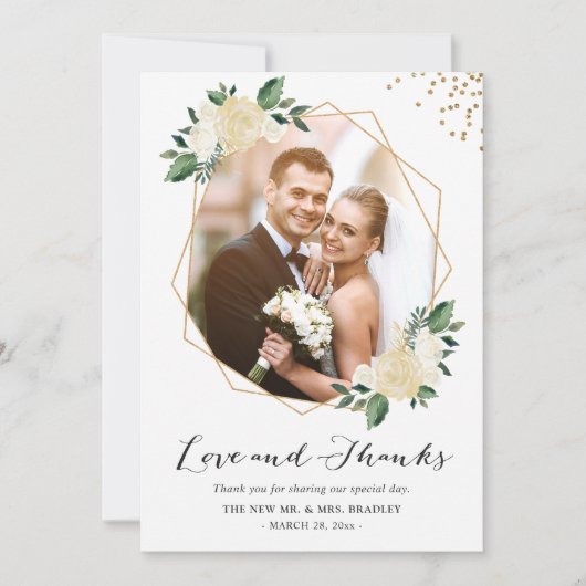 Nature Green Floral Wedding Foto Vielen Dank Dankeskarte (Vorderseite)