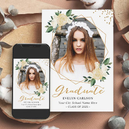 Nature Green Gold Floral Foto Graduation Party Einladung