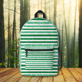 Nature Green White Horizontal Glitter Stripes Bedruckter Rucksack
