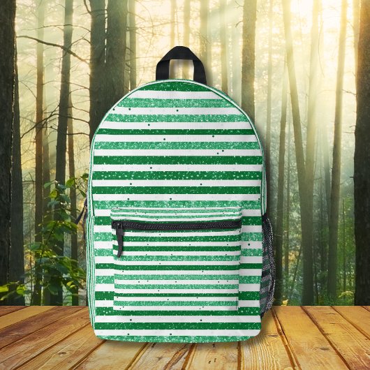 Nature Green White Horizontal Glitter Stripes Bedruckter Rucksack