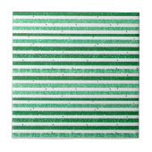 Nature Green White Horizontal Glitter Stripes Fliese (Vorderseite)