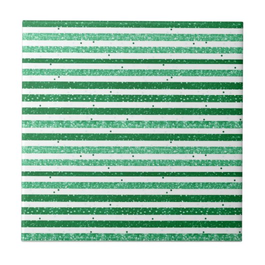 Nature Green White Horizontal Glitter Stripes Fliese (Vorderseite)