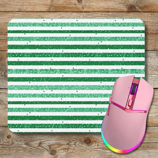 Nature Green White Horizontal Glitter Stripes Mousepad